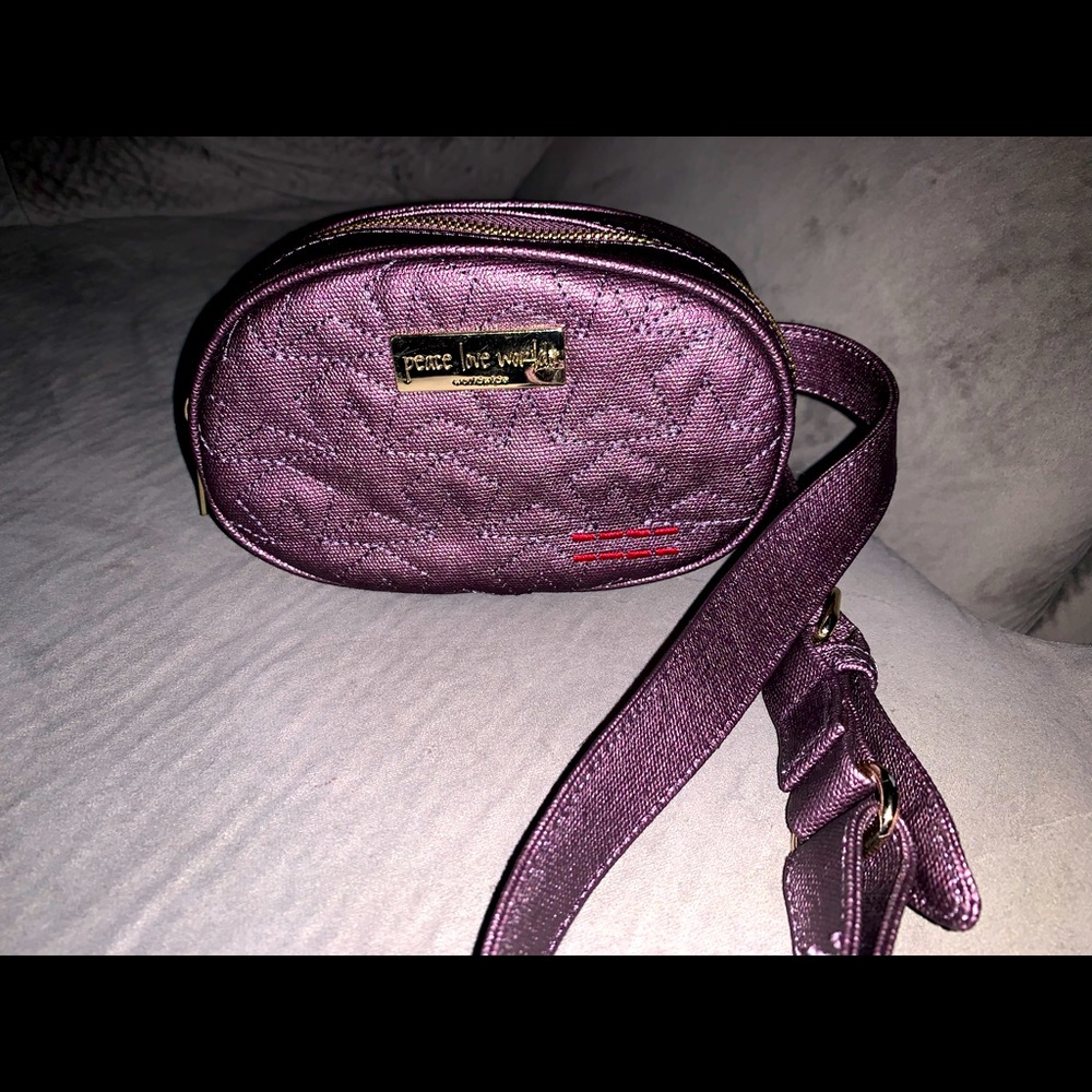 Peace Love World Metallic Belt Bag - burgundy
